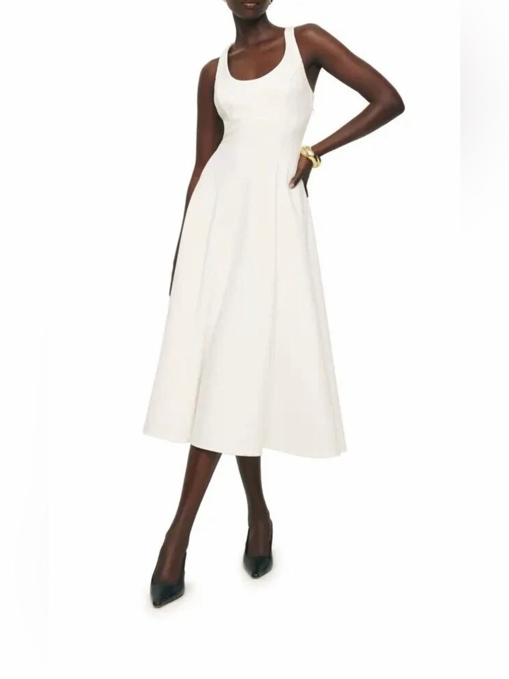 Reformation Mikol Pleated Ivory Scoop-Neck Midi Dress